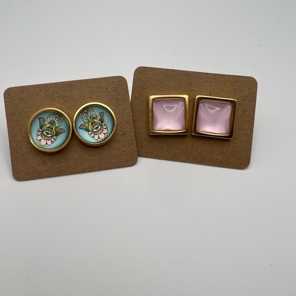 Evil Eye & Hamsa Hand Stud Earrings Set - Trendy Chic Stud Earrings Set - Picture 6 of 10